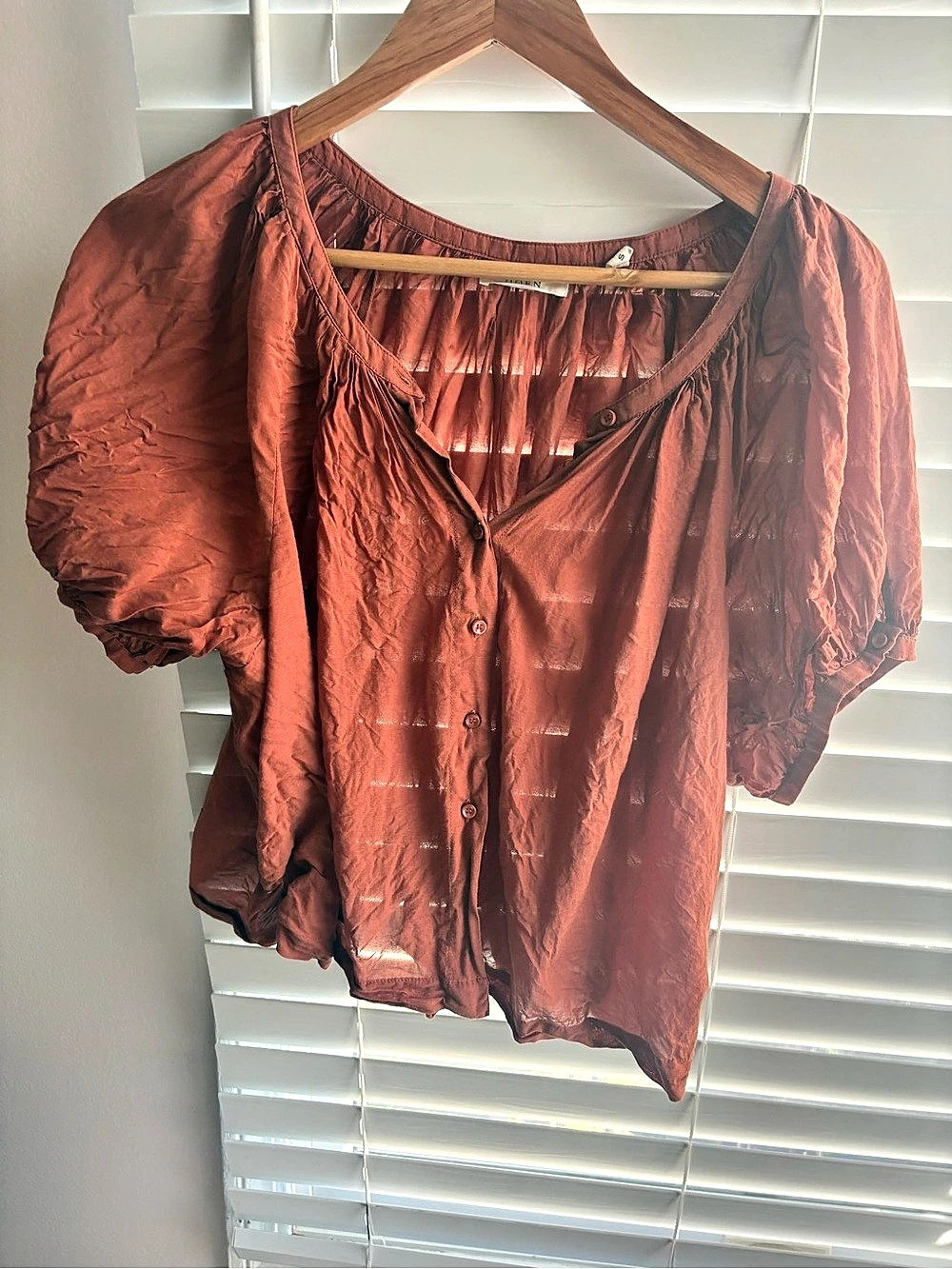DOEN June Top Puff Sleeve Blouse in orange  Size Small